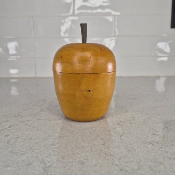 Vintage Wood Carved Apple Shaped Tea Caddy Rare - Picture 3 of 8